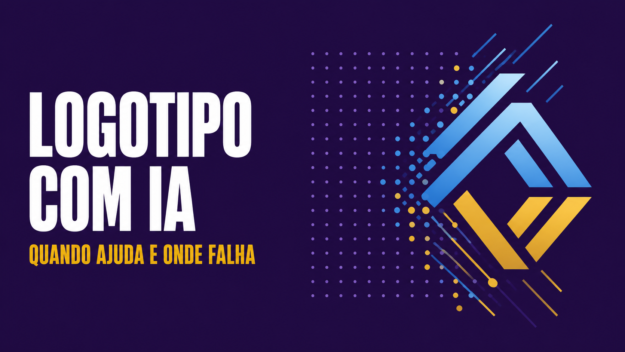 Símbolo de logotipo geométrico abstrato surgindo de uma grade de pontos sobre fundo roxo