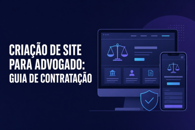 Ilustração vetorial de um site jurídico em tela com balança, escudo de segurança e elementos de navegação